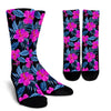 Neon Pink Hibiscus Pattern Print Design HB015 Crew Socks-JORJUNE.COM