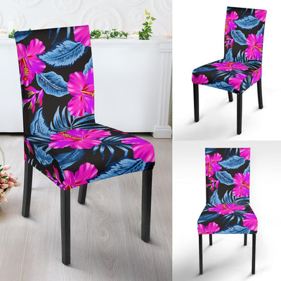 Neon Pink Hibiscus Pattern Print Design HB015 Dining Chair Slipcover-JORJUNE.COM