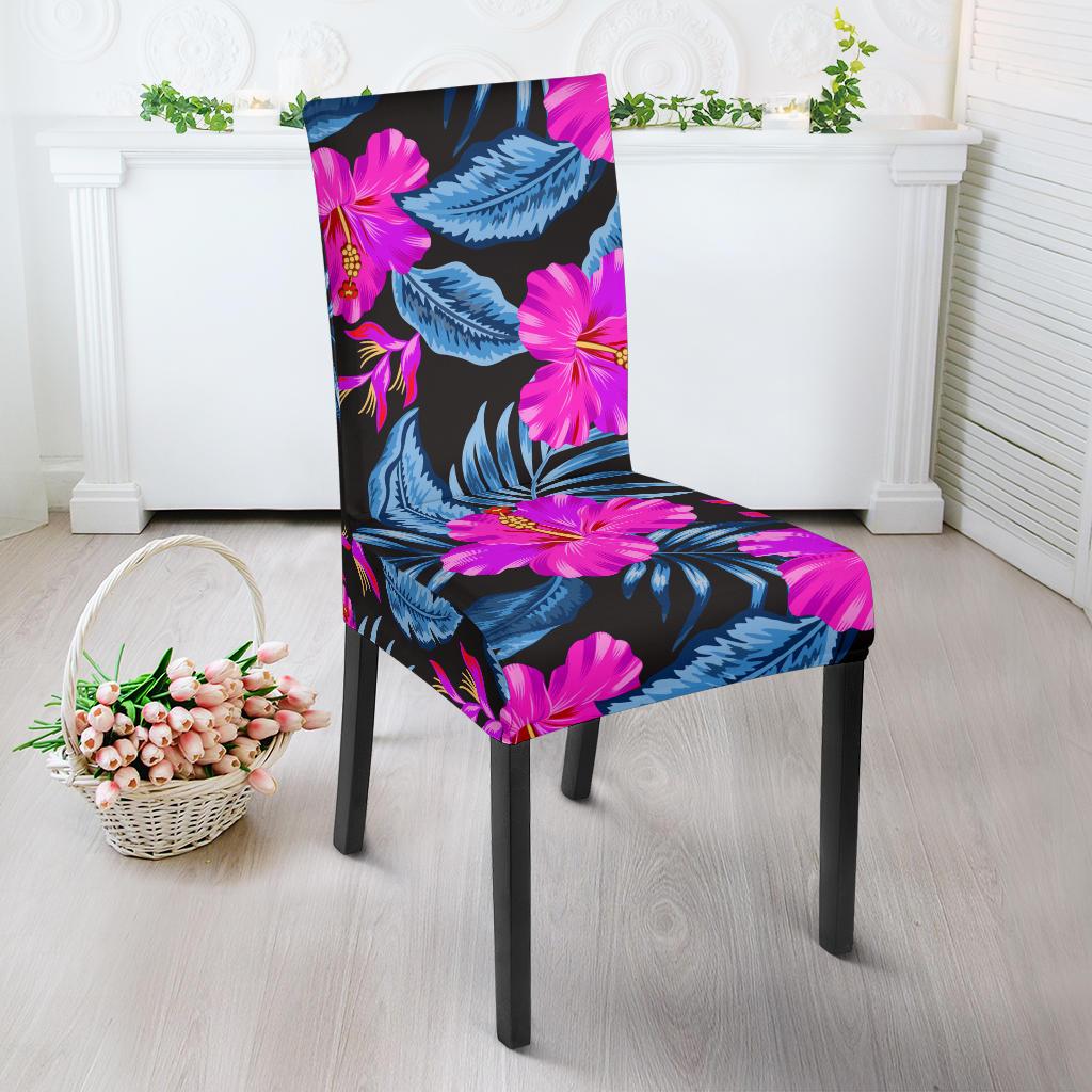 Neon Pink Hibiscus Pattern Print Design HB015 Dining Chair Slipcover-JORJUNE.COM