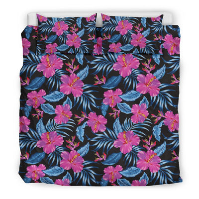 Neon Pink Hibiscus Pattern Print Design HB015 Duvet Cover Bedding Set-JORJUNE.COM