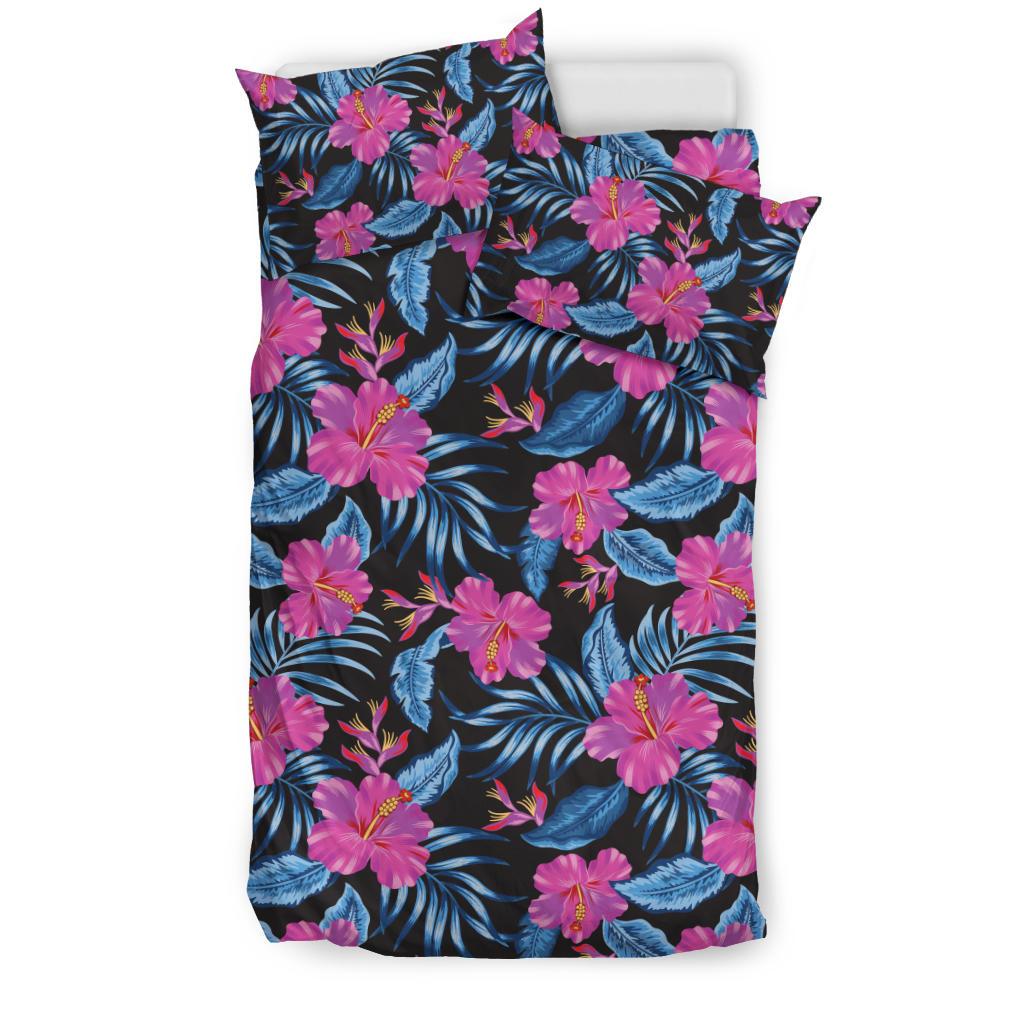 Neon Pink Hibiscus Pattern Print Design HB015 Duvet Cover Bedding Set-JORJUNE.COM