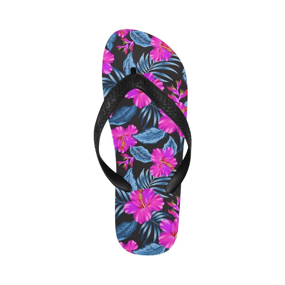 Neon Pink Hibiscus Pattern Print Design HB015 Flip Flops-JorJune