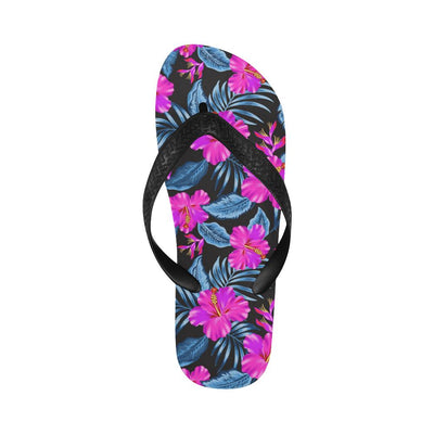 Neon Pink Hibiscus Pattern Print Design HB015 Flip Flops-JorJune