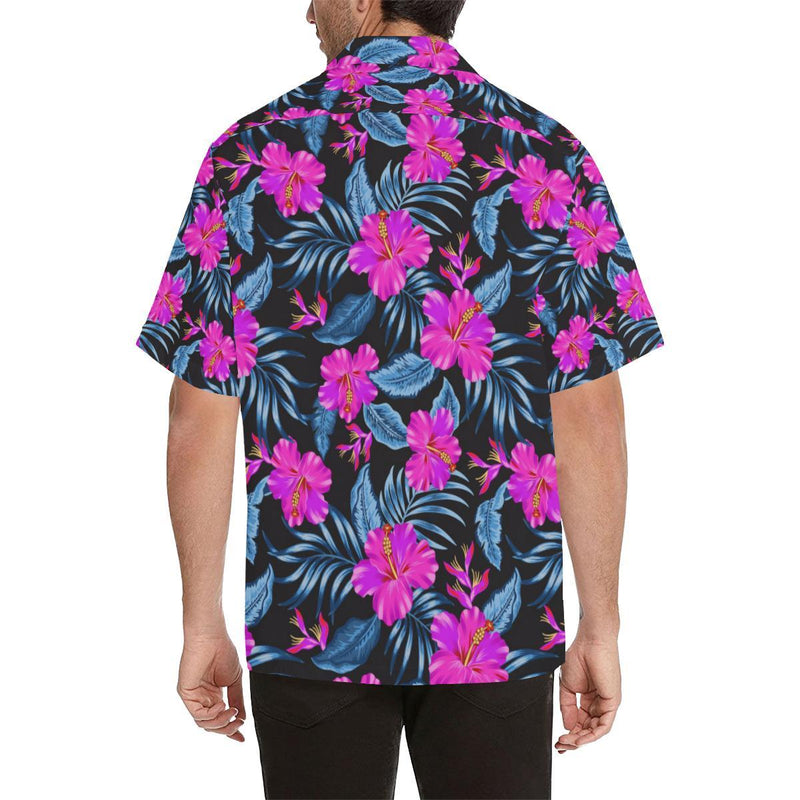 Neon Pink Hibiscus Pattern Print Design HB015 Men Hawaiian Shirt-JorJune