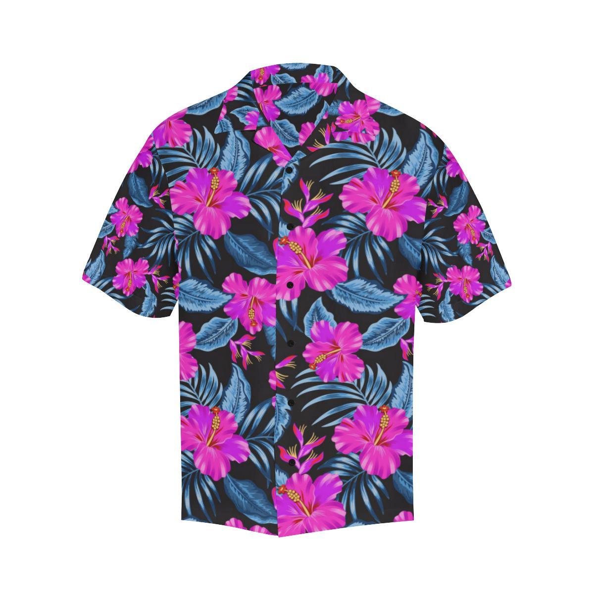 Neon Pink Hibiscus Pattern Print Design HB015 Men's Hawaiian Shirt - JorJune