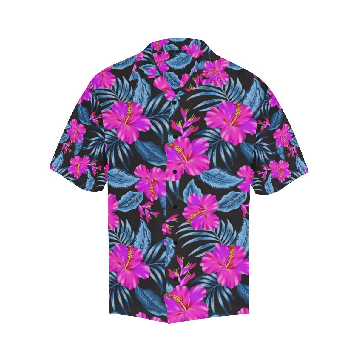 Neon Pink Hibiscus Pattern Print Design HB015 Men Hawaiian Shirt-JorJune
