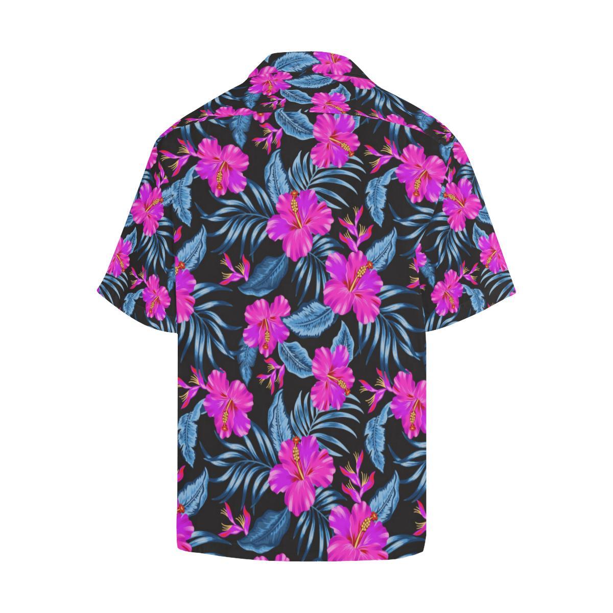 Neon Pink Hibiscus Pattern Print Design HB015 Men Hawaiian Shirt-JorJune