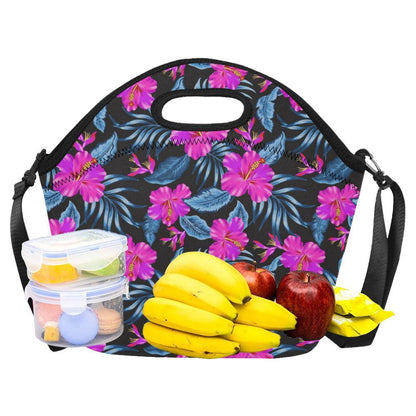 Neon Pink Hibiscus Pattern Print Design HB015 Neoprene Lunch Bag-JorJune