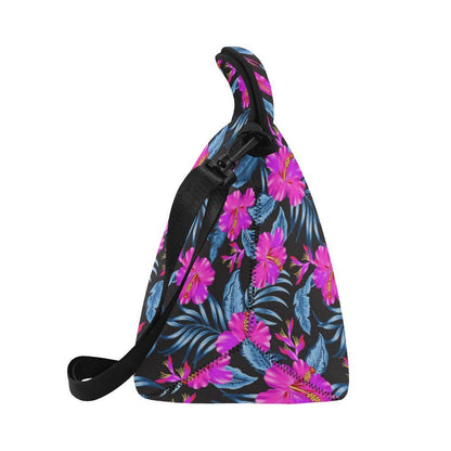 Neon Pink Hibiscus Pattern Print Design HB015 Neoprene Lunch Bag-JorJune