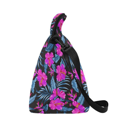 Neon Pink Hibiscus Pattern Print Design HB015 Neoprene Lunch Bag-JorJune
