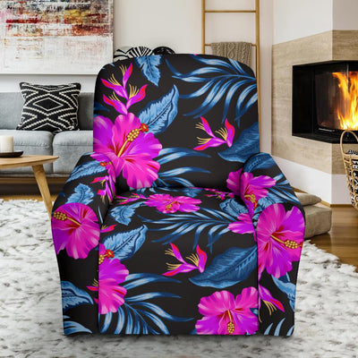 Neon Pink Hibiscus Pattern Print Design HB015 Recliner Slipcover-JORJUNE.COM