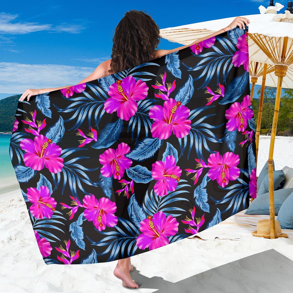 Neon Pink Hibiscus Pattern Print Design HB015 Sarong Pareo Wrap-JORJUNE.COM