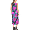 Neon Pink Hibiscus Pattern Print Design HB015 Sleeveless Open Fork Long Dress