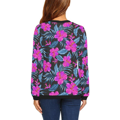 Neon Pink Hibiscus Pattern Print Design HB015 Women Long Sleeve Sweatshirt-JorJune