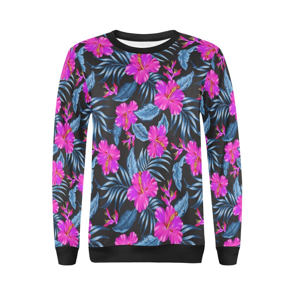 Neon Pink Hibiscus Pattern Print Design HB015 Women Long Sleeve Sweatshirt-JorJune