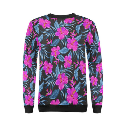 Neon Pink Hibiscus Pattern Print Design HB015 Women Long Sleeve Sweatshirt-JorJune
