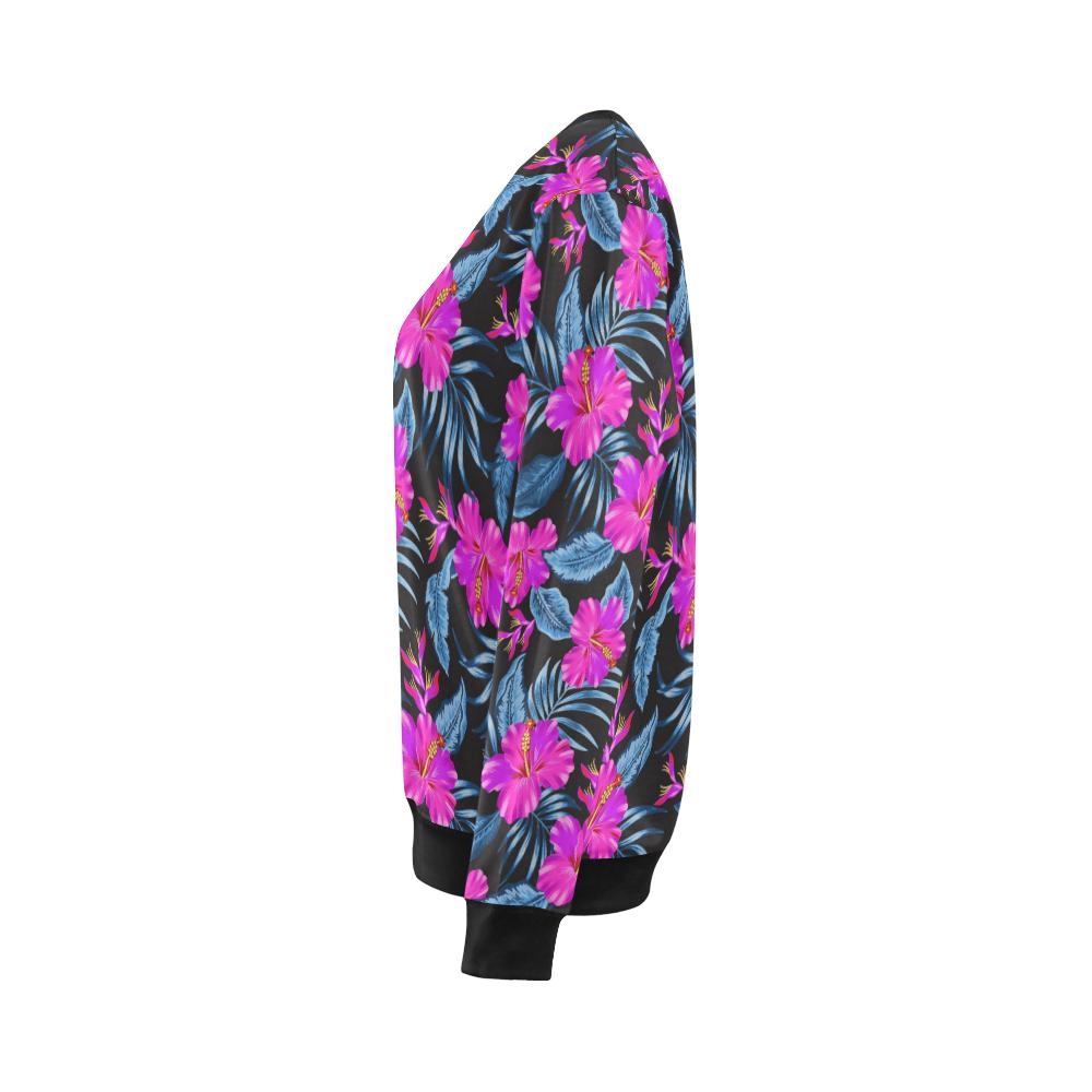Neon Pink Hibiscus Pattern Print Design HB015 Women Long Sleeve Sweatshirt-JorJune