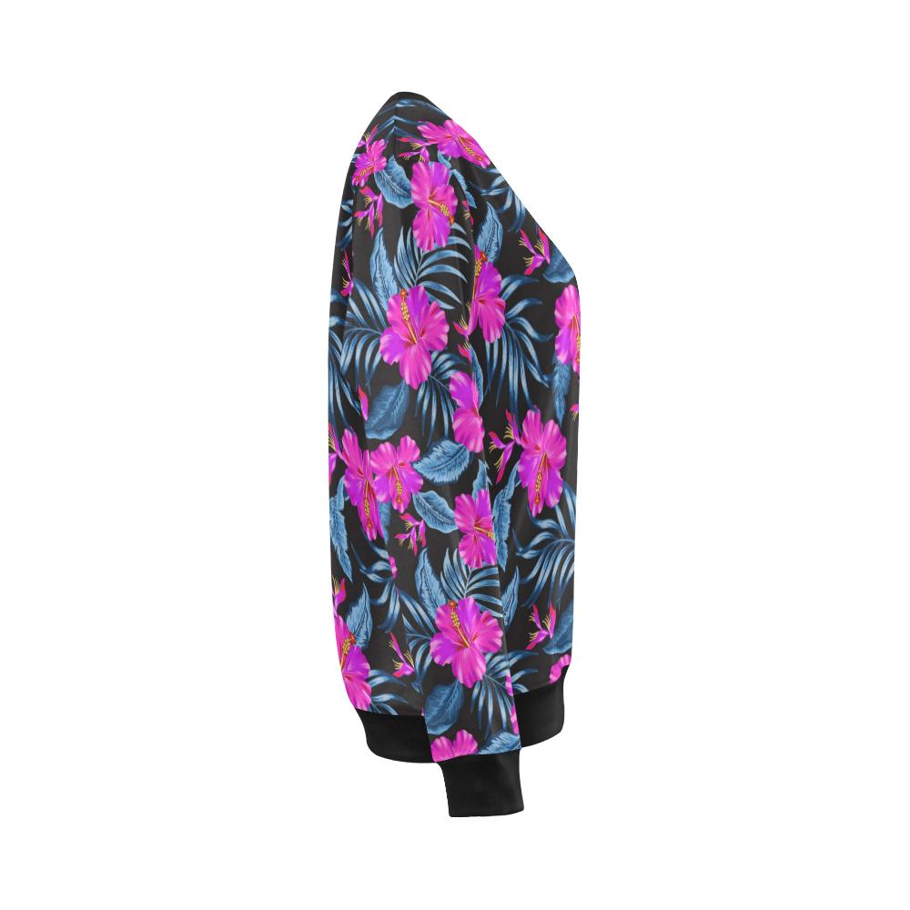 Neon Pink Hibiscus Pattern Print Design HB015 Women Long Sleeve Sweatshirt-JorJune