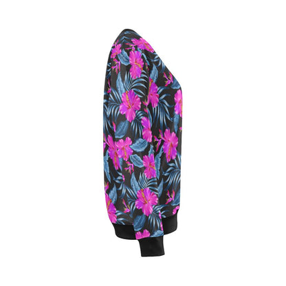 Neon Pink Hibiscus Pattern Print Design HB015 Women Long Sleeve Sweatshirt-JorJune