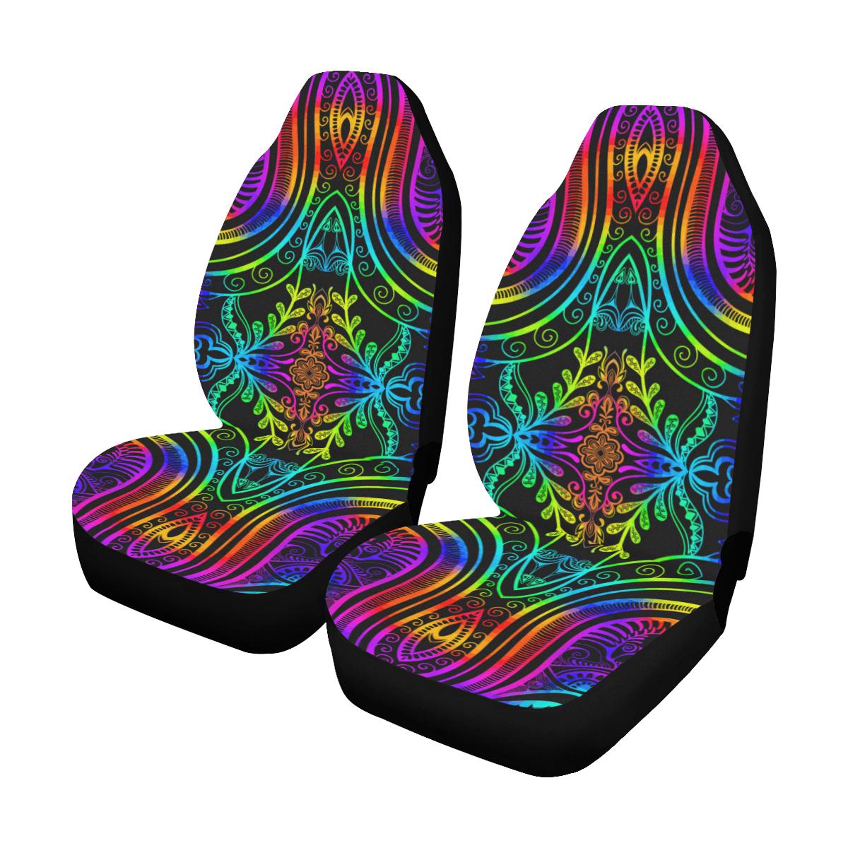 Neon Trible Rainbow Pattern Print Design A01 Car Seat Covers (Set of 2)-JORJUNE.COM