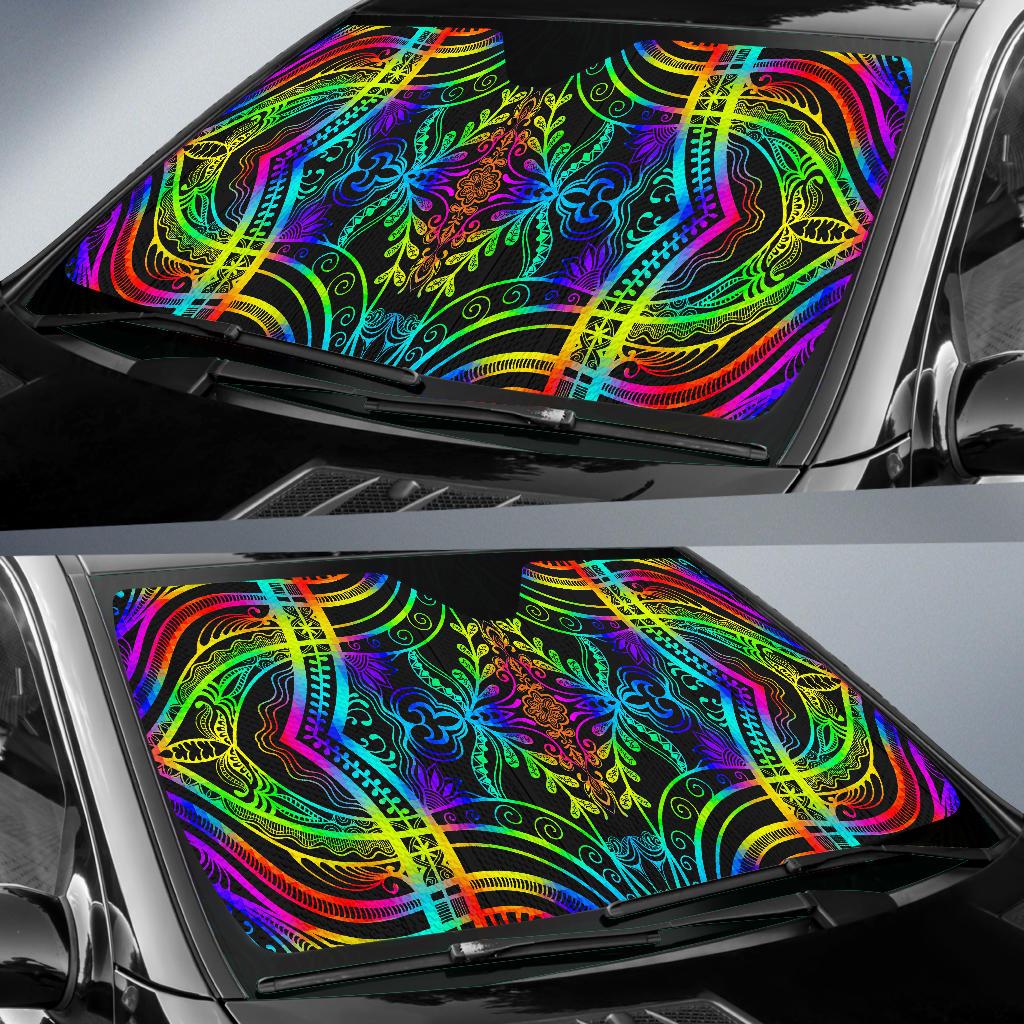 Neon Trible Rainbow Pattern Print Design A01 Car Sun Shades-JORJUNE.COM