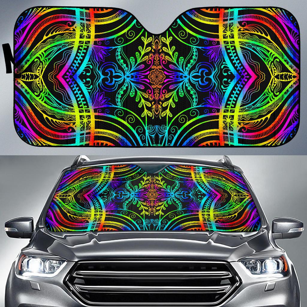 Neon Trible Rainbow Pattern Print Design A01 Car Sun Shades-JORJUNE.COM