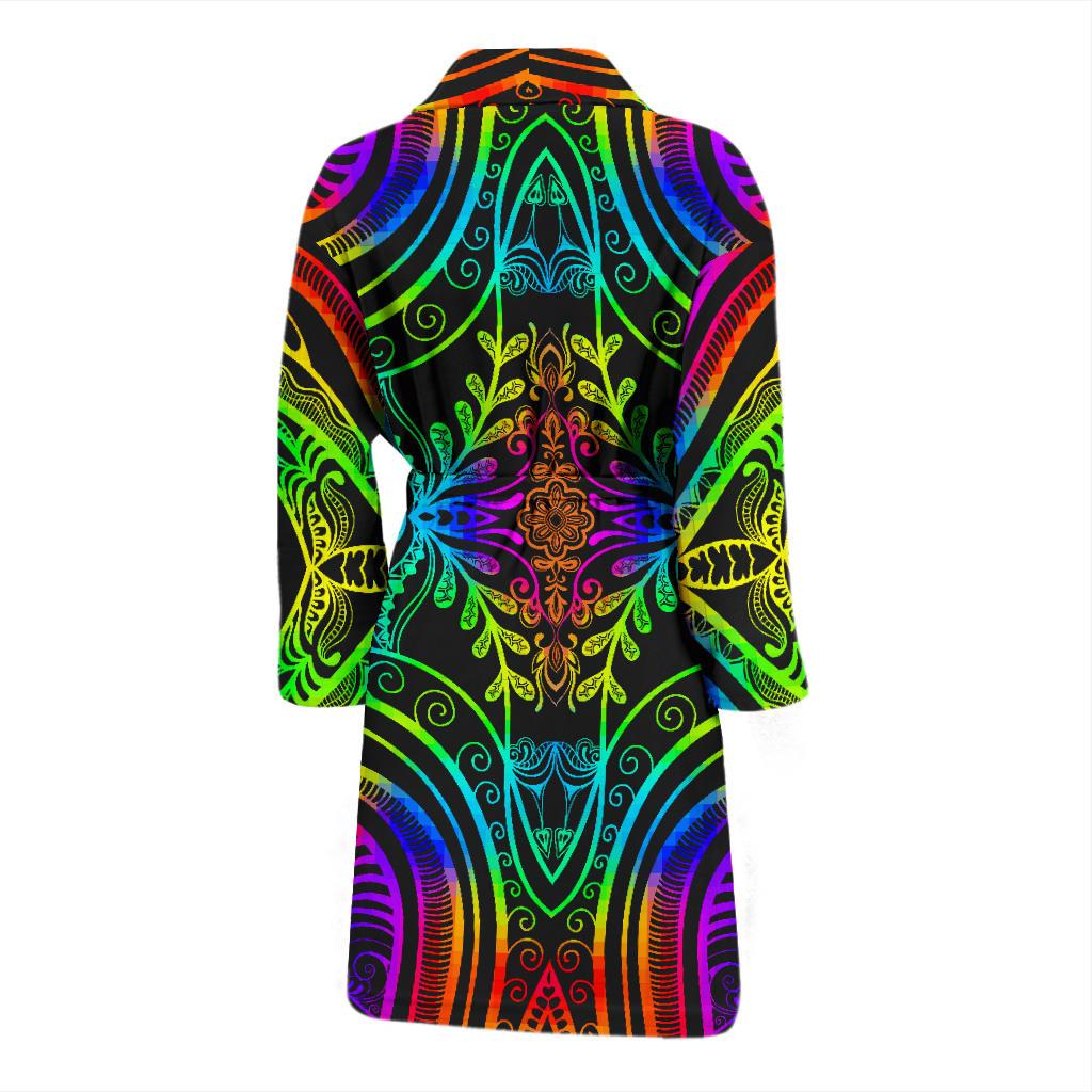 Neon Trible Rainbow Pattern Print Design A01 Men Bathrobe-JORJUNE.COM
