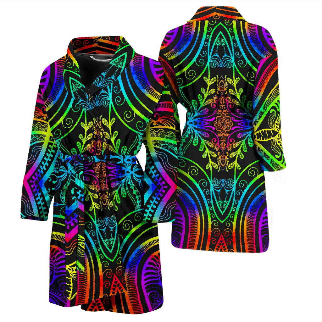 Neon Trible Rainbow Pattern Print Design A01 Men Bathrobe-JORJUNE.COM
