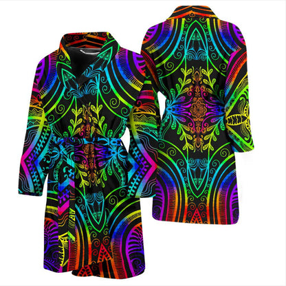 Neon Trible Rainbow Pattern Print Design A01 Men Bathrobe-JORJUNE.COM