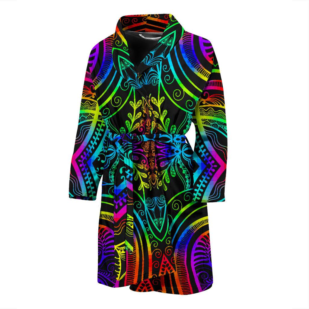 Neon Trible Rainbow Pattern Print Design A01 Men Bathrobe-JORJUNE.COM