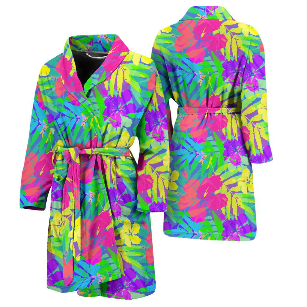 Neon Tropical Pattern Print Design A03 Men Bathrobe-JORJUNE.COM