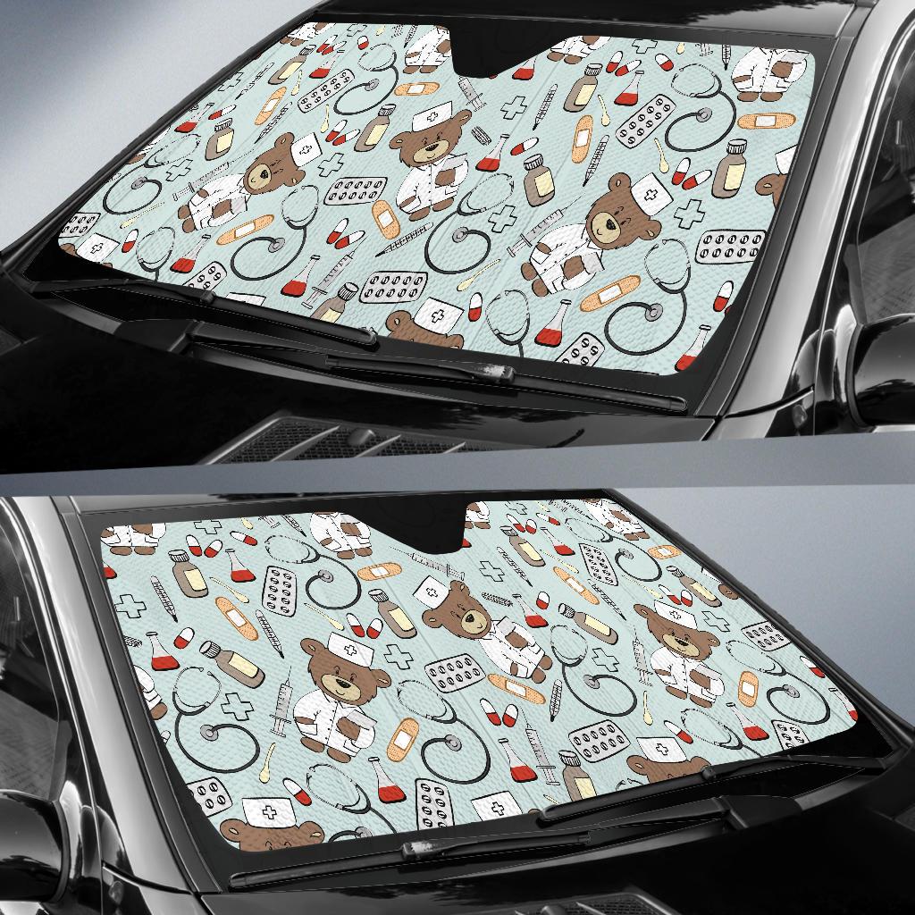 Nurse Bear Pattern Print Design A01 Car Sun Shades-JORJUNE.COM