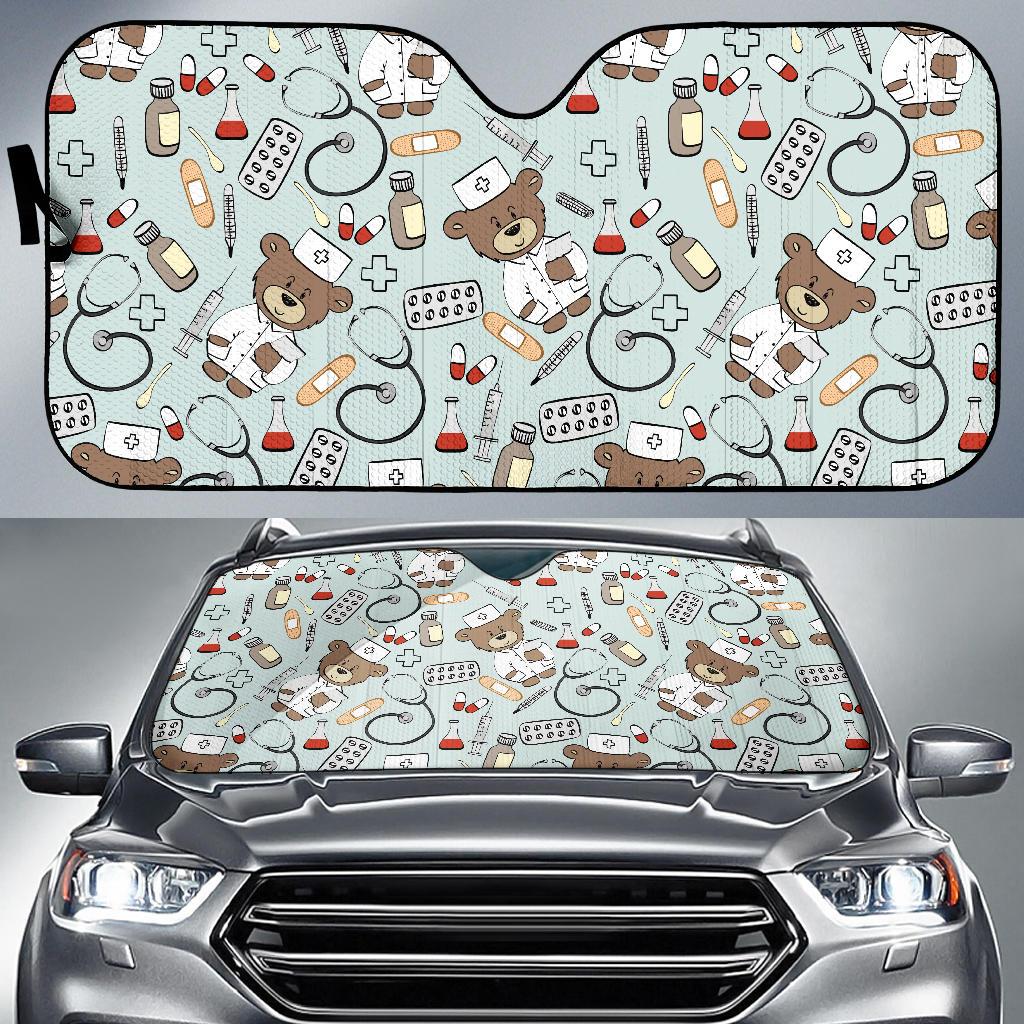 Nurse Bear Pattern Print Design A01 Car Sun Shades-JORJUNE.COM