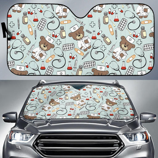 Nurse Bear Pattern Print Design A01 Car Sun Shades-JORJUNE.COM
