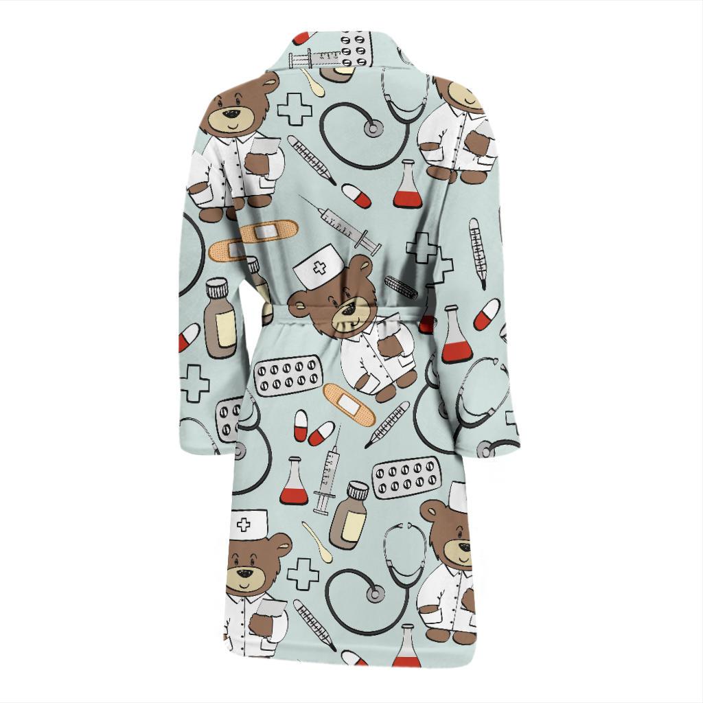 Nurse Bear Pattern Print Design A01 Men Bathrobe-JORJUNE.COM
