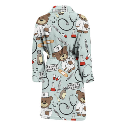 Nurse Bear Pattern Print Design A01 Men Bathrobe-JORJUNE.COM