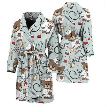 Nurse Bear Pattern Print Design A01 Men Bathrobe-JORJUNE.COM