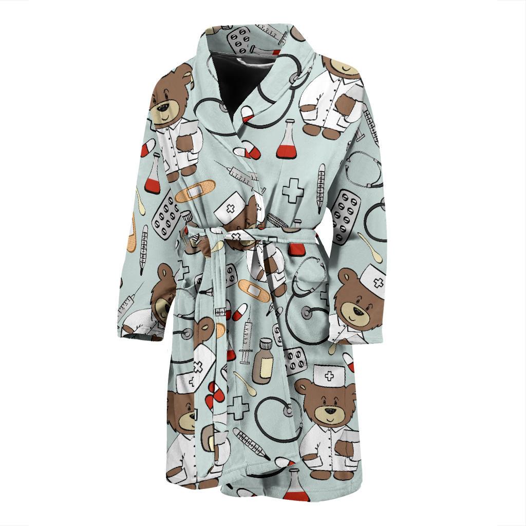 Nurse Bear Pattern Print Design A01 Men Bathrobe-JORJUNE.COM