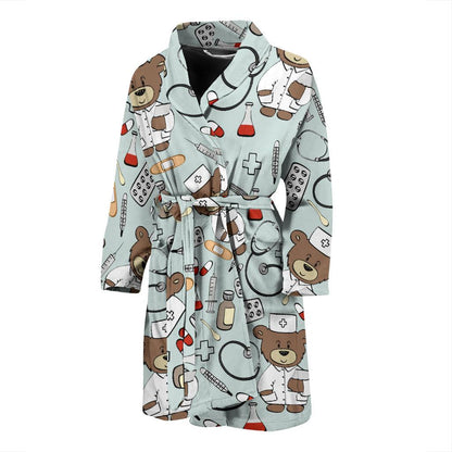 Nurse Bear Pattern Print Design A01 Men Bathrobe-JORJUNE.COM