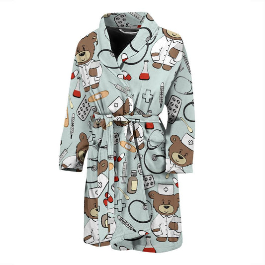 Nurse Bear Pattern Print Design A01 Men Bathrobe-JORJUNE.COM
