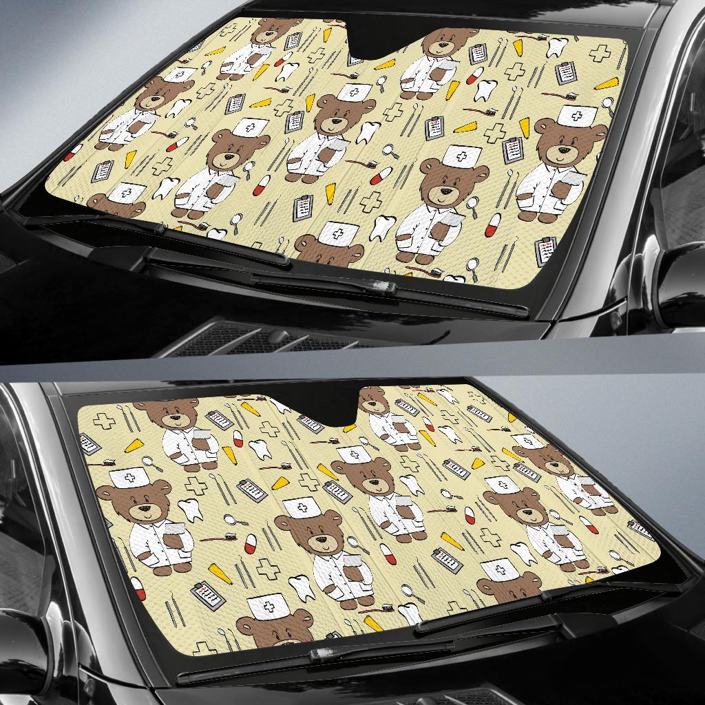 Nurse Bear Pattern Print Design A02 Car Sun Shades-JORJUNE.COM