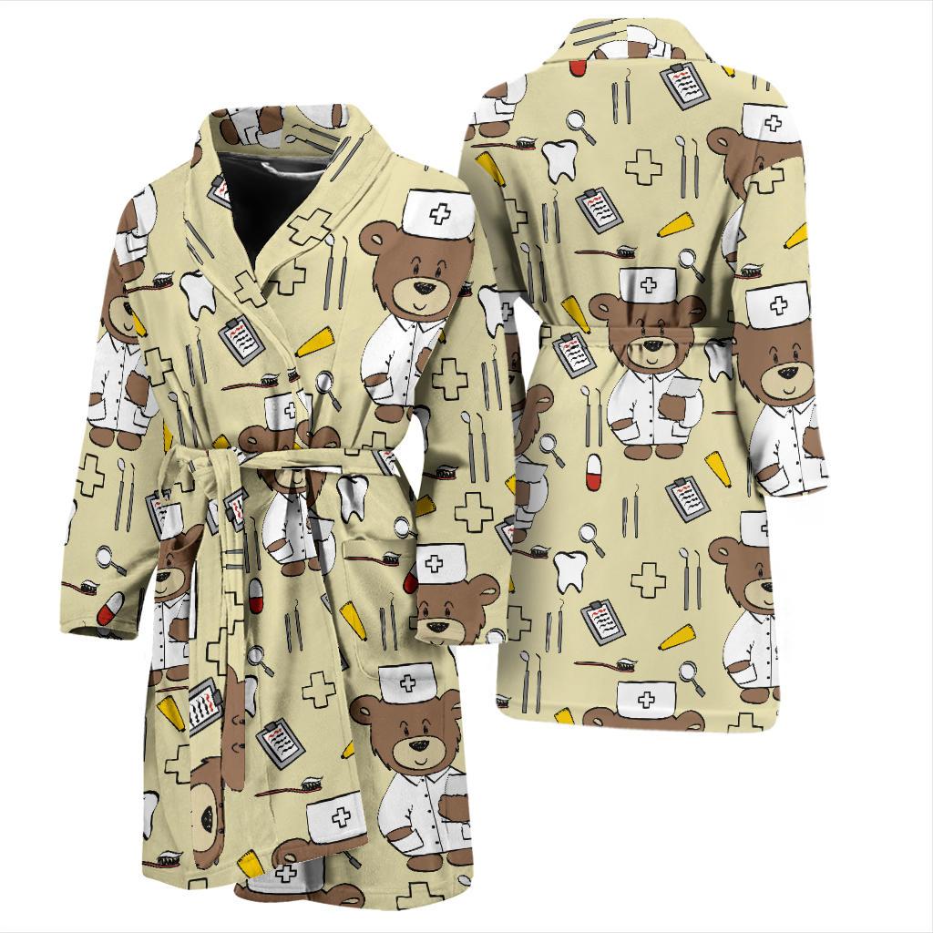 Nurse Bear Pattern Print Design A02 Men Bathrobe-JORJUNE.COM