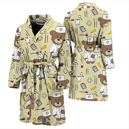 Nurse Bear Pattern Print Design A02 Men Bathrobe-JORJUNE.COM