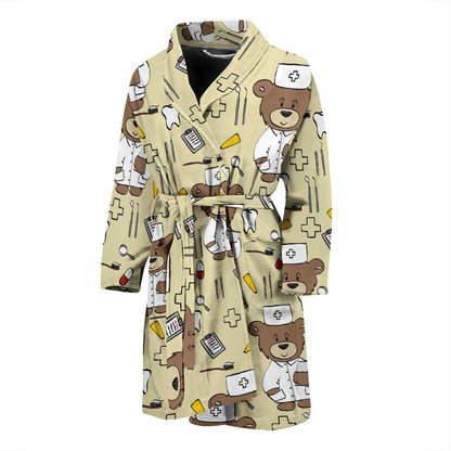Nurse Bear Pattern Print Design A02 Men Bathrobe-JORJUNE.COM