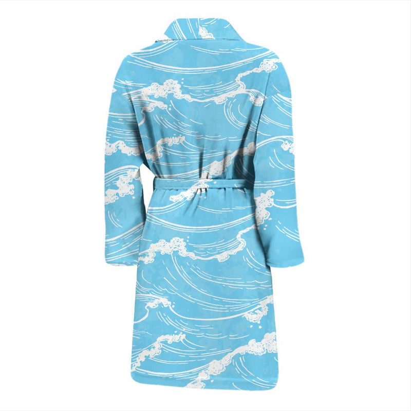 Ocean Wave Pattern Print Design A01 Men Bathrobe-JORJUNE.COM