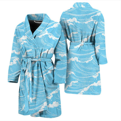 Ocean Wave Pattern Print Design A01 Men Bathrobe-JORJUNE.COM