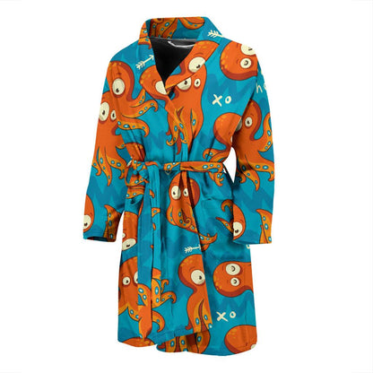 Octopus Pattern Print Design A02 Men Bathrobe-JORJUNE.COM