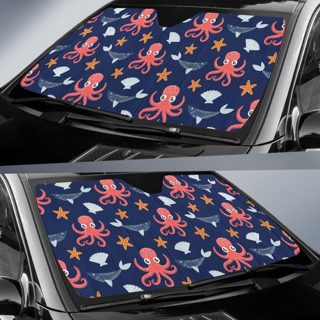 Octopus Pattern Print Design A04 Car Sun Shades-JORJUNE.COM