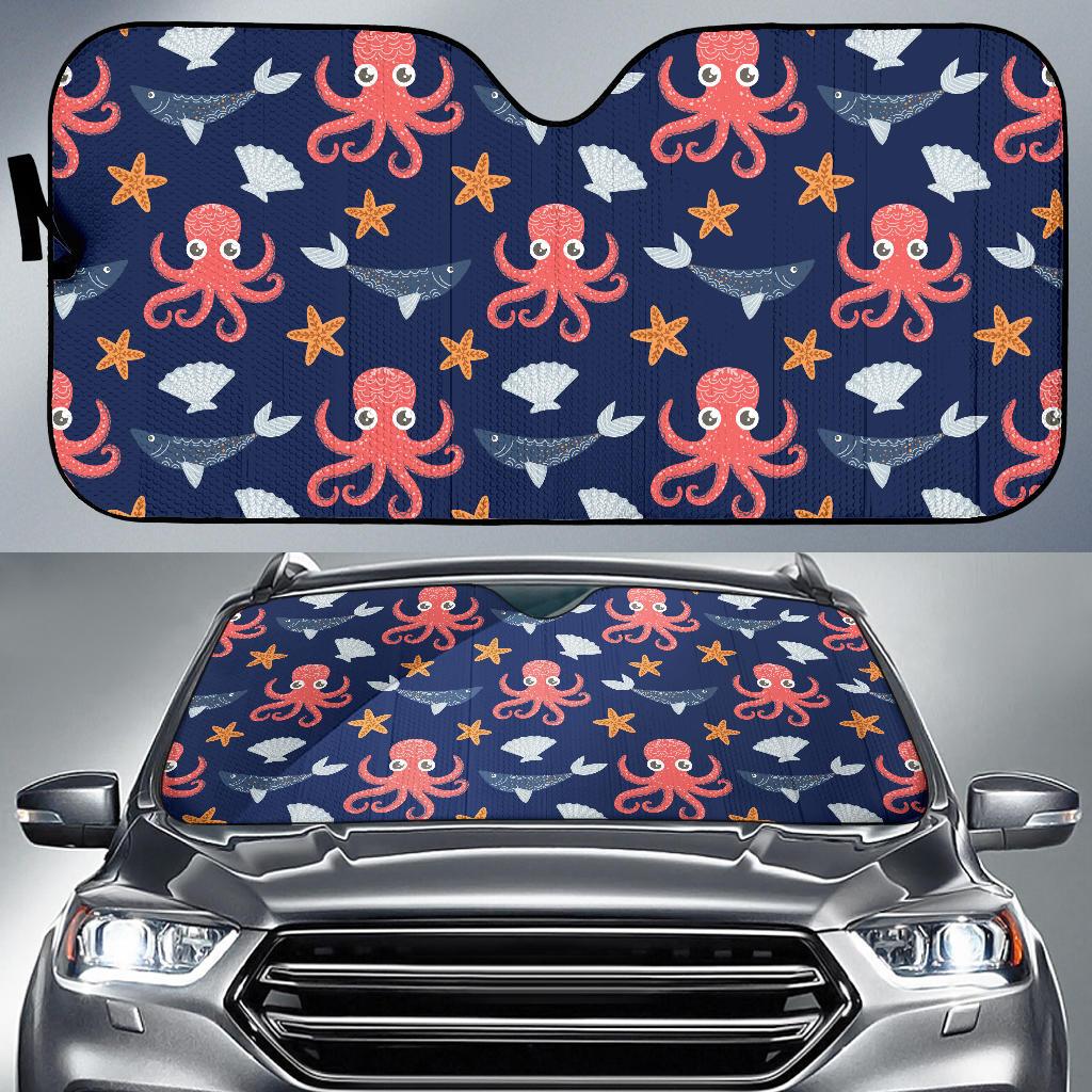 Octopus Pattern Print Design A04 Car Sun Shades-JORJUNE.COM