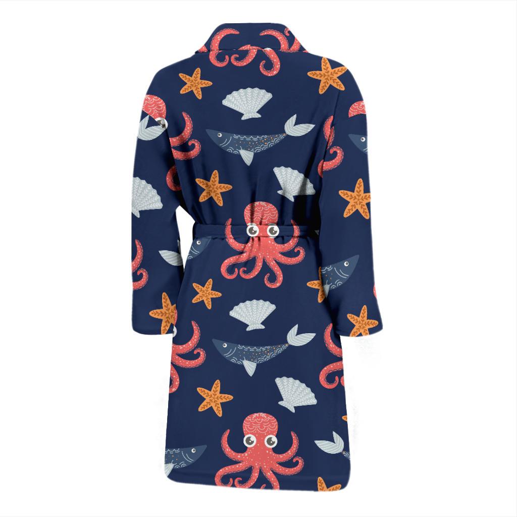 Octopus Pattern Print Design A04 Men Bathrobe-JORJUNE.COM